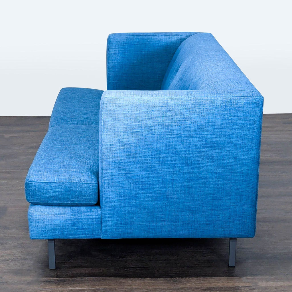 CB2 Avec Modern Blue Fabric Loveseat with Metal Legs