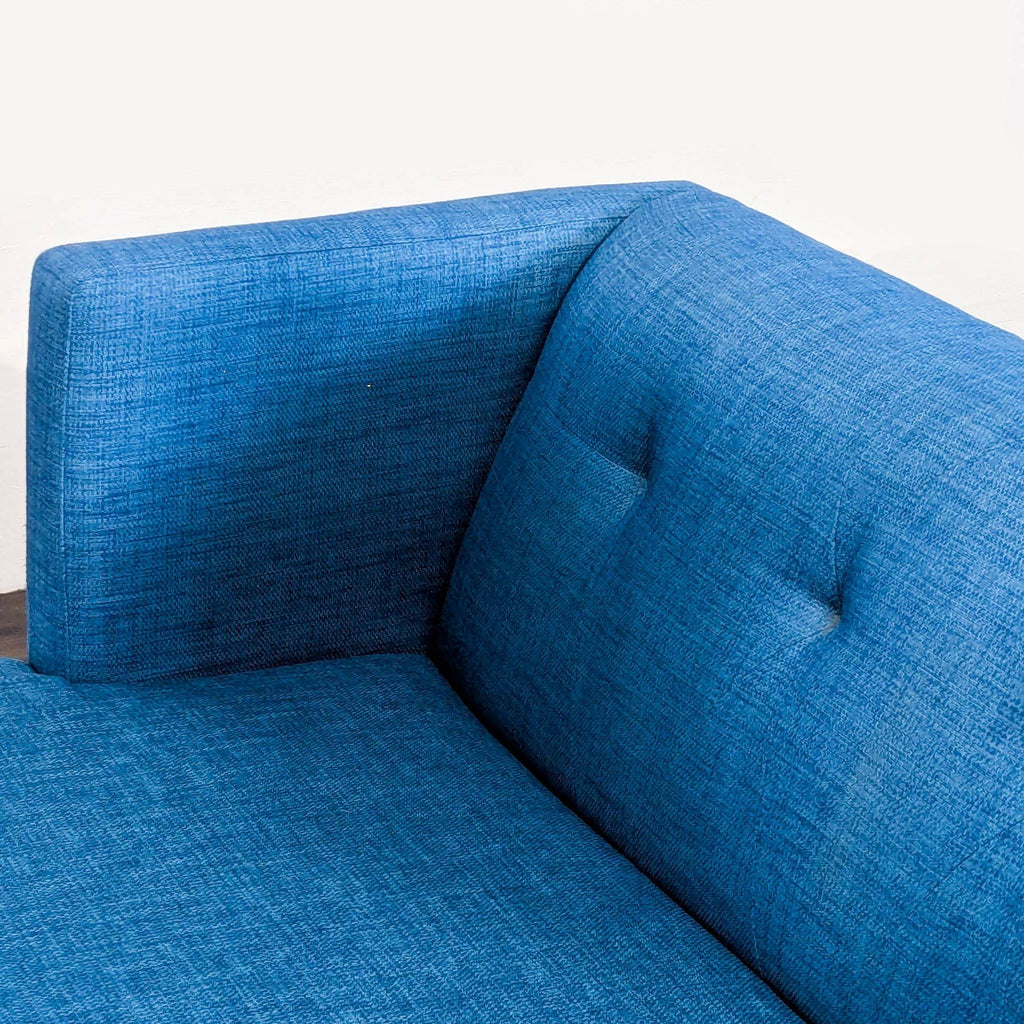 CB2 Avec Modern Blue Fabric Loveseat with Metal Legs
