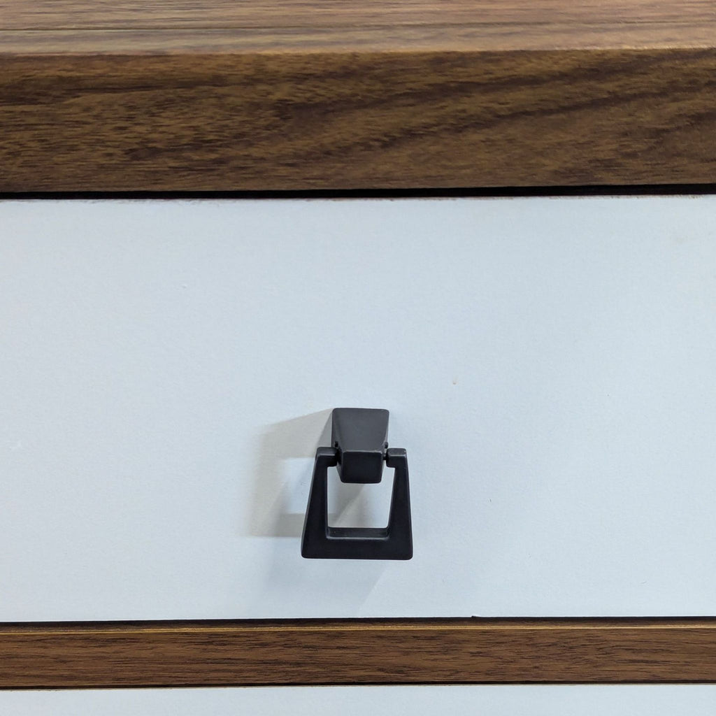 Three-drawer Baxton Studio dresser with white fronts, walnut body, and minimalist design for versatile storage.