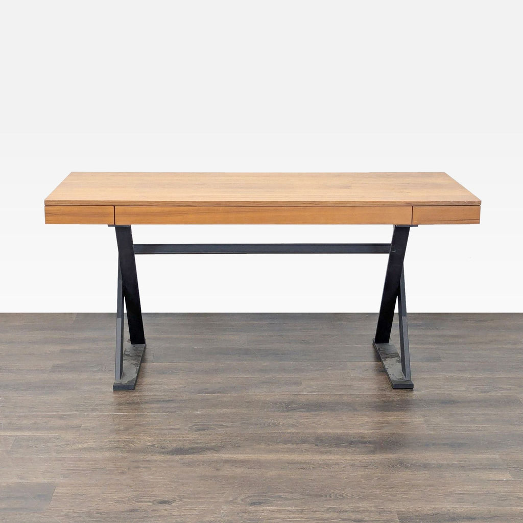 Moe's Industrial Style Desk with Solid Wood Top and Metal Legs