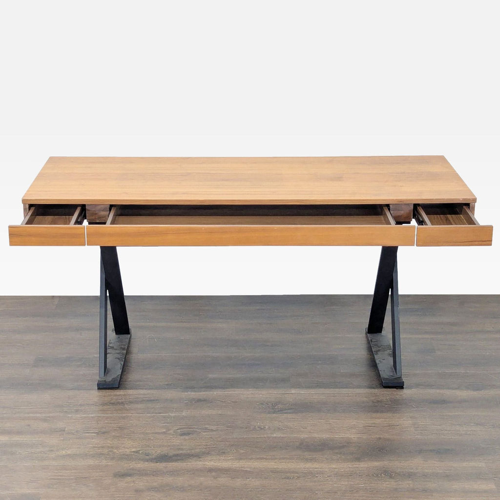 Moe's Industrial Style Desk with Solid Wood Top and Metal Legs
