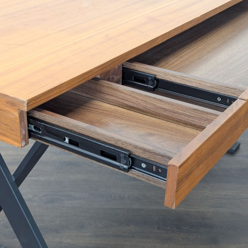 Moe's Industrial Style Desk with Solid Wood Top and Metal Legs