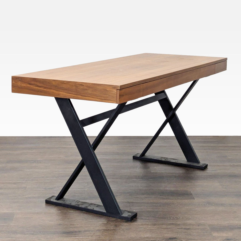 Moe's Industrial Style Desk with Solid Wood Top and Metal Legs
