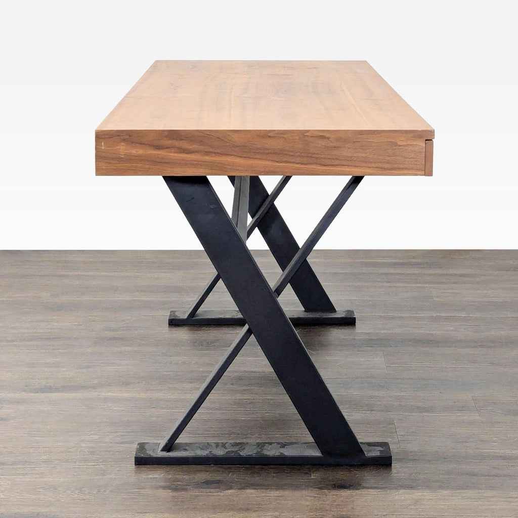 Moe's Industrial Style Desk with Solid Wood Top and Metal Legs