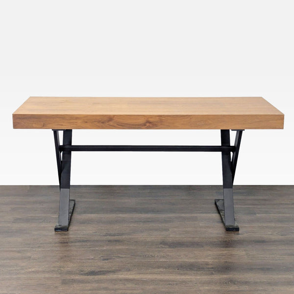 Moe's Industrial Style Desk with Solid Wood Top and Metal Legs