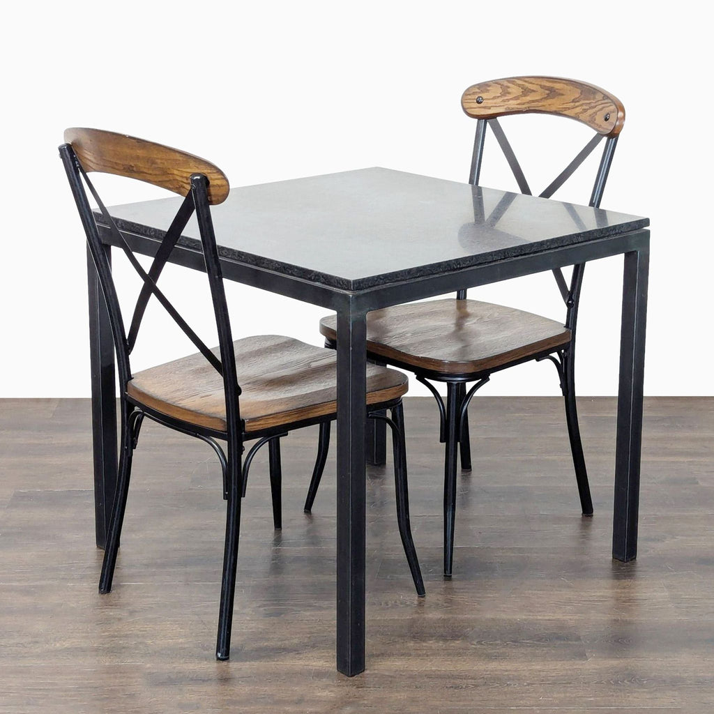 Prime Resource Modern 3-Piece Metal and Wood Dining Set – Table with 2 Chairs