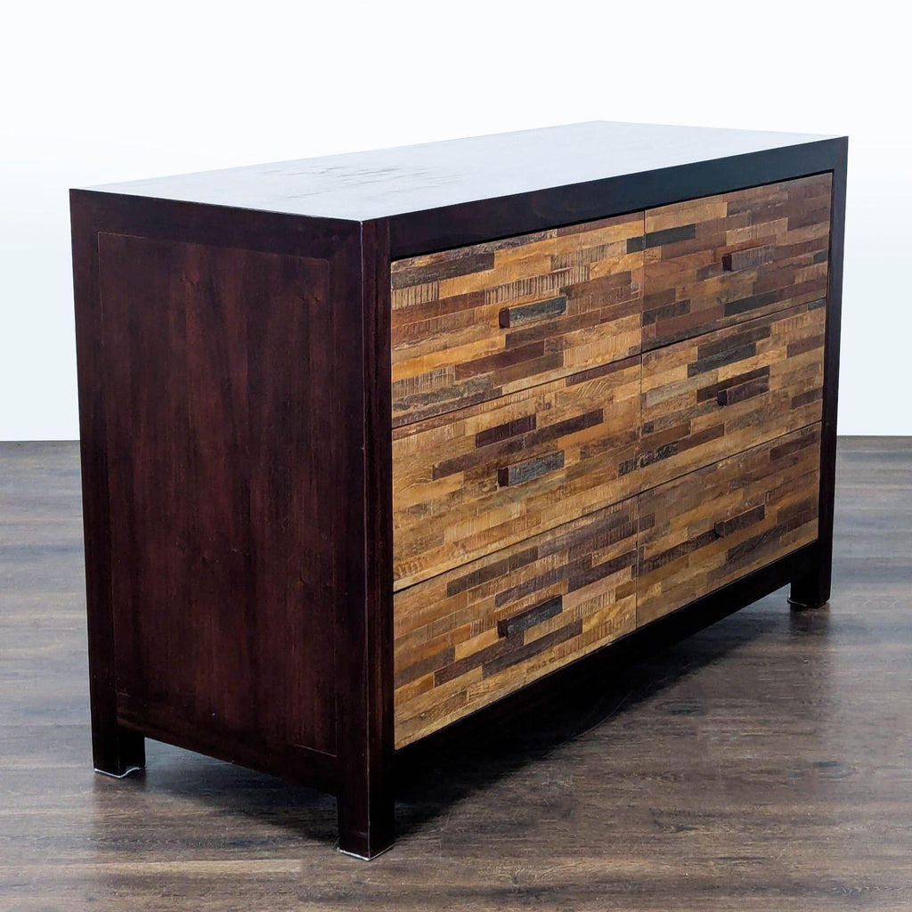 Environment Furniture dresser with a modern patchwork pattern on drawers, ideal for stylish bedroom storage solutions.