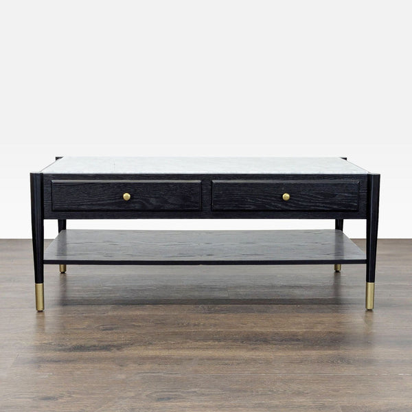 Two Drawer Wood Coffee Table with Marble Top