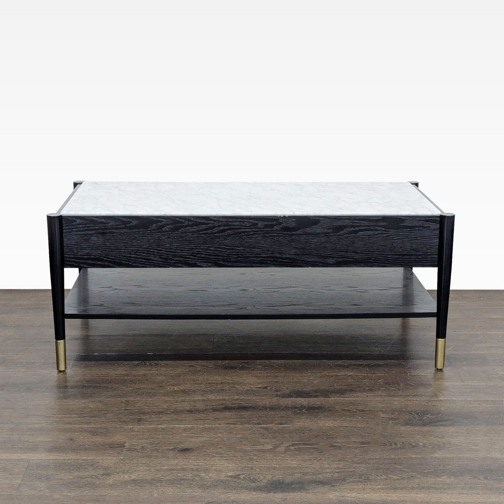 Two Drawer Wood Coffee Table with Marble Top