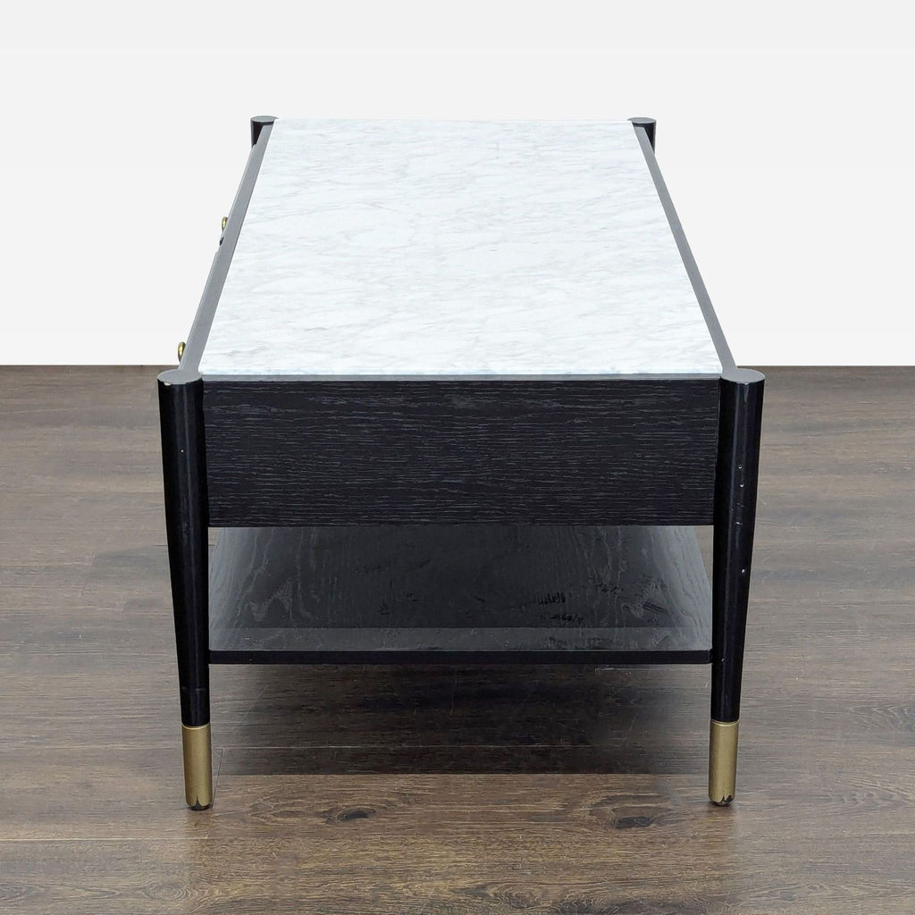 Two Drawer Wood Coffee Table with Marble Top