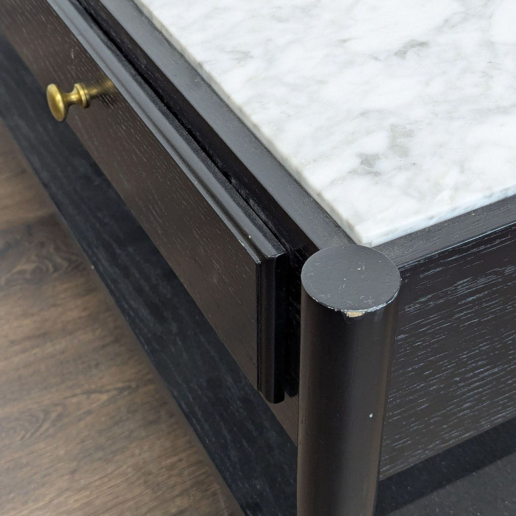 Two Drawer Wood Coffee Table with Marble Top