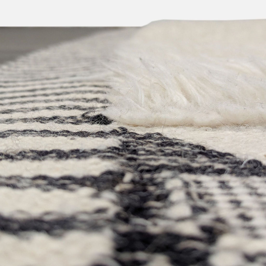 West Elm Ikat 5’x8’ Black and White Shag Rug with Geometric Pattern, Modern Style