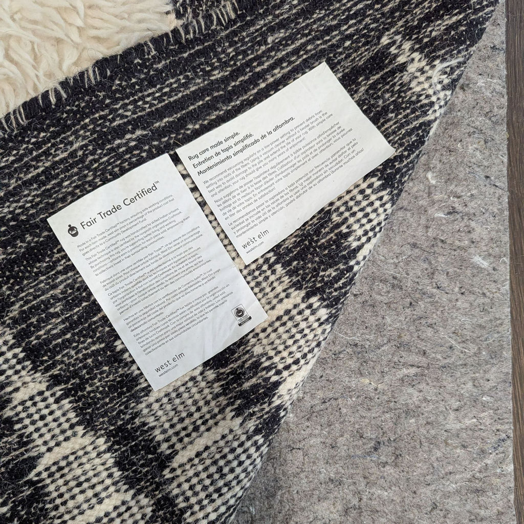 West Elm Ikat 5’x8’ Black and White Shag Rug with Geometric Pattern, Modern Style