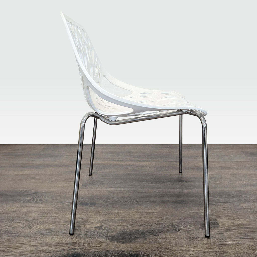 Set of 4 Modern White Tree-Pattern Dining Chairs with Metal Legs