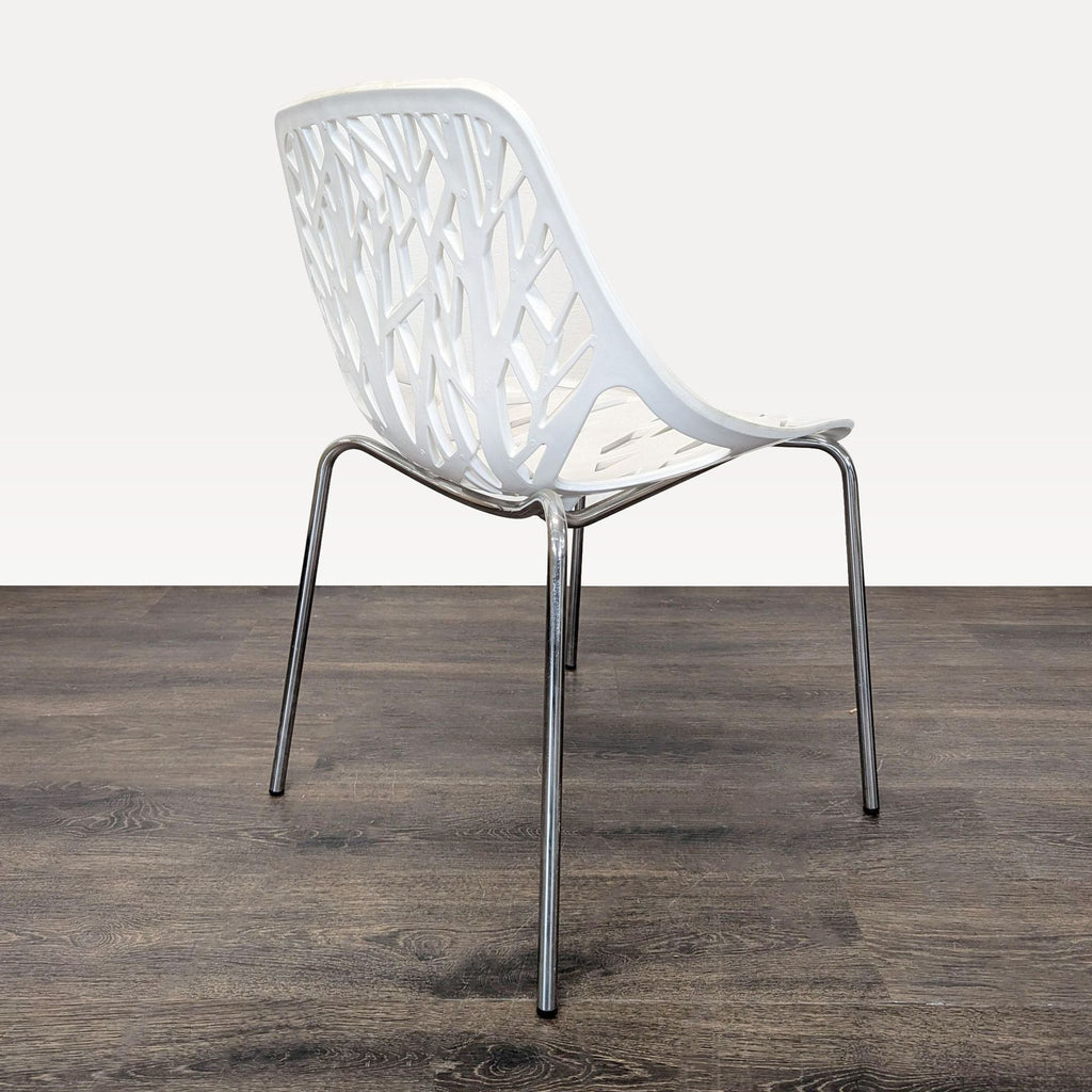 Set of 4 Modern White Tree-Pattern Dining Chairs with Metal Legs