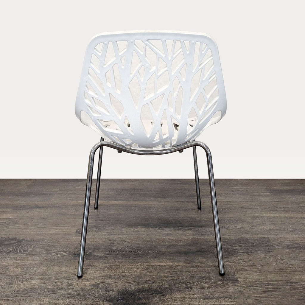 Set of 4 Modern White Tree-Pattern Dining Chairs with Metal Legs