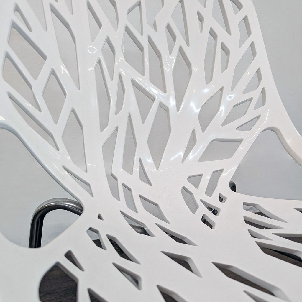 Set of 4 Modern White Tree-Pattern Dining Chairs with Metal Legs