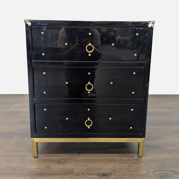 Chic Home Arezzo Black 3-Drawer Dresser/Nightstand  with Gold Accents and Modern Legs