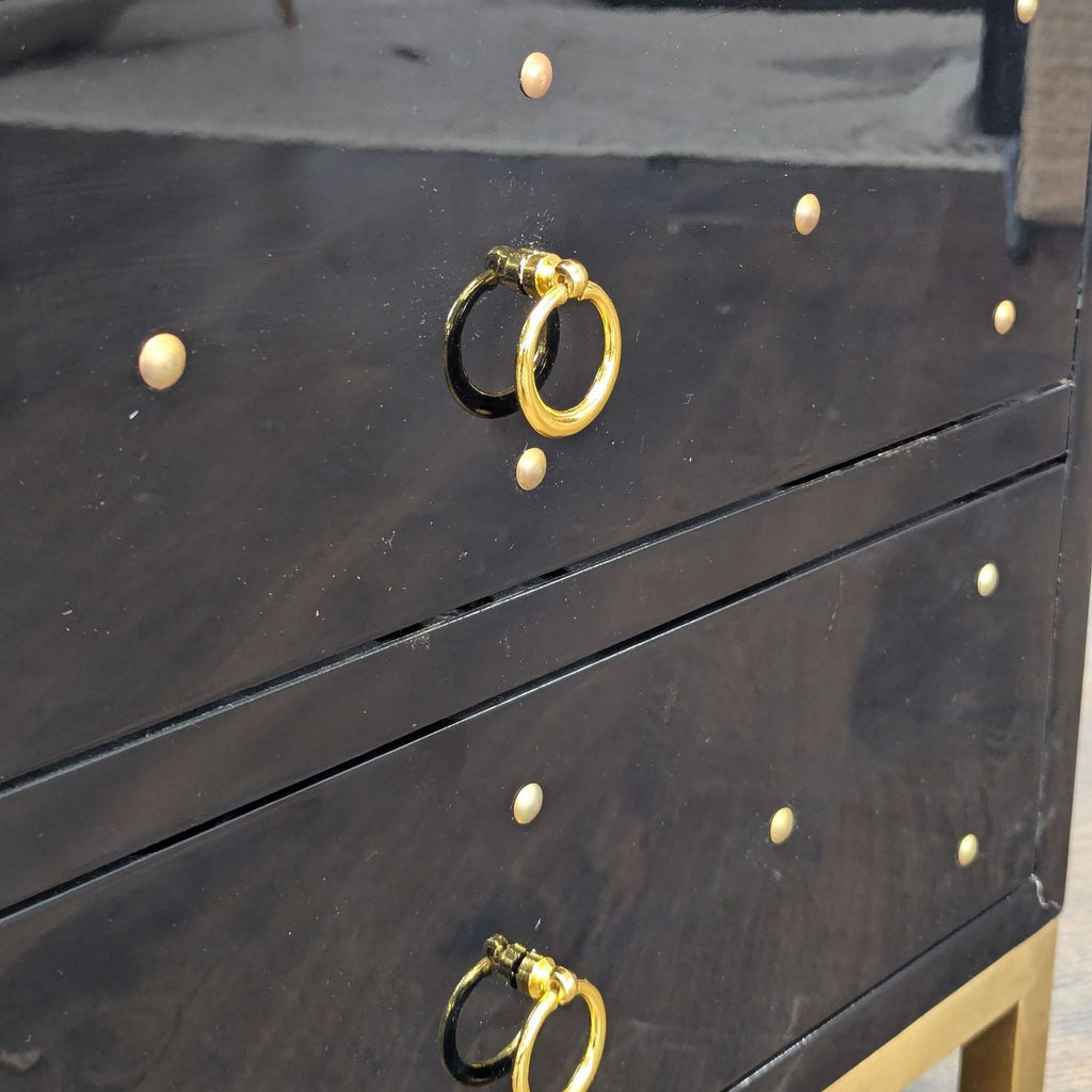 Chic Home Arezzo Black 3-Drawer Dresser/Nightstand  with Gold Accents and Modern Legs