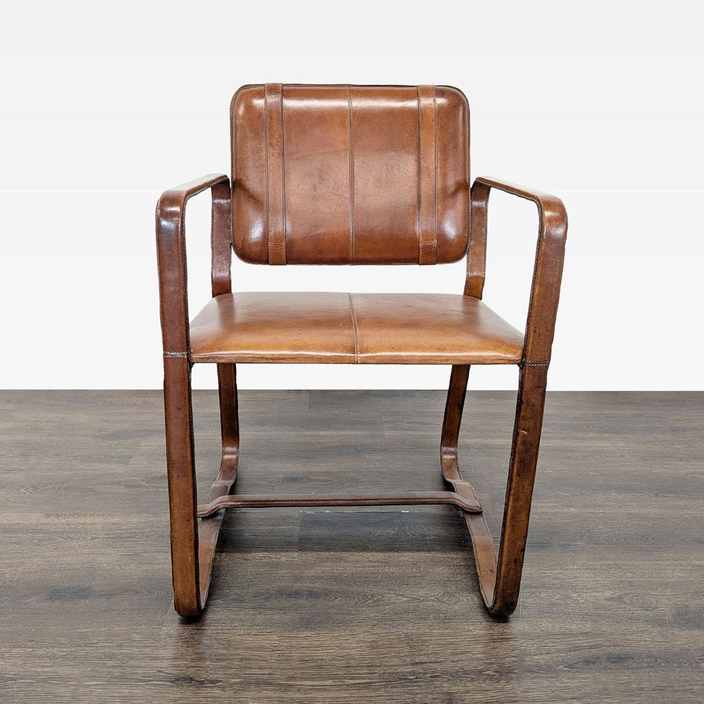 Brown Leather Buckle Lounge Chair with Curved Wooden Frame - Accepted Offer (1.07% discount)