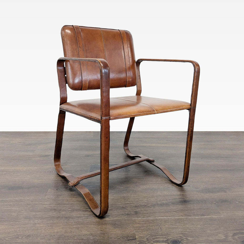 Brown Leather Buckle Lounge Chair with Curved Wooden Frame - Accepted Offer (1.07% discount)