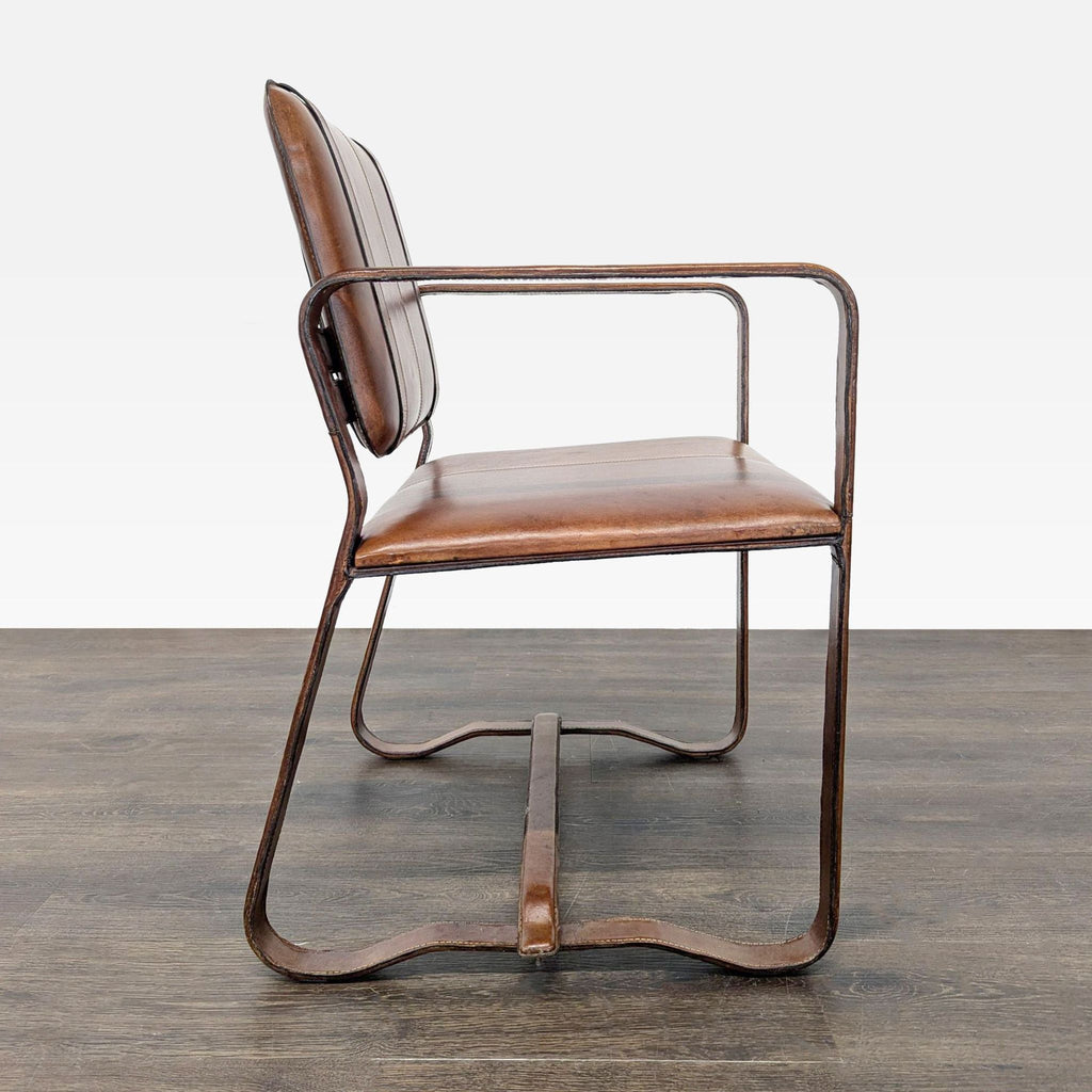 Brown Leather Buckle Lounge Chair with Curved Wooden Frame - Accepted Offer (1.07% discount)