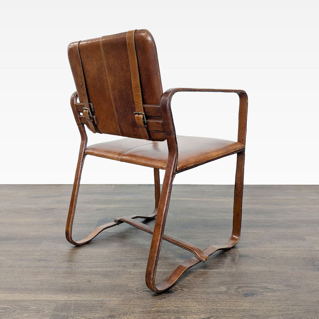 Brown Leather Buckle Lounge Chair with Curved Wooden Frame - Accepted Offer (1.07% discount)