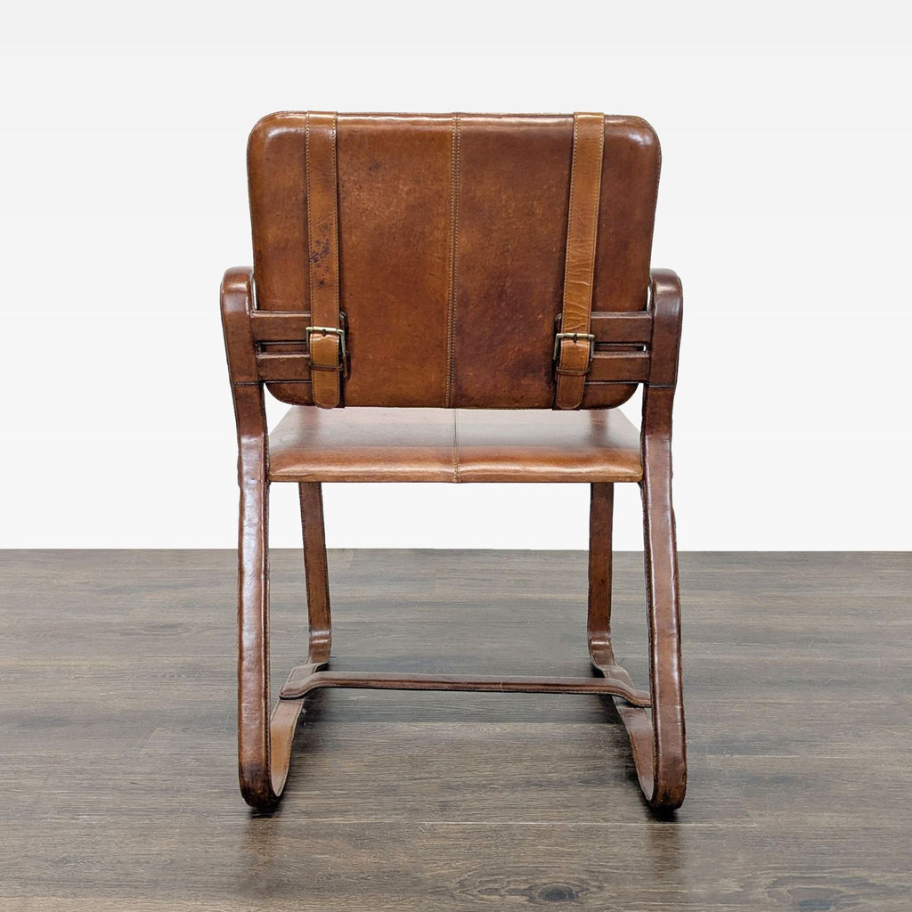 Brown Leather Buckle Lounge Chair with Curved Wooden Frame - Accepted Offer (1.07% discount)