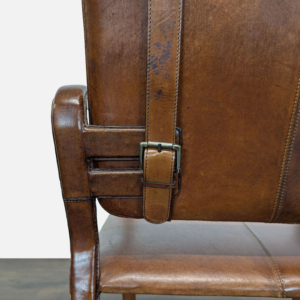 Brown Leather Buckle Lounge Chair with Curved Wooden Frame - Accepted Offer (1.07% discount)