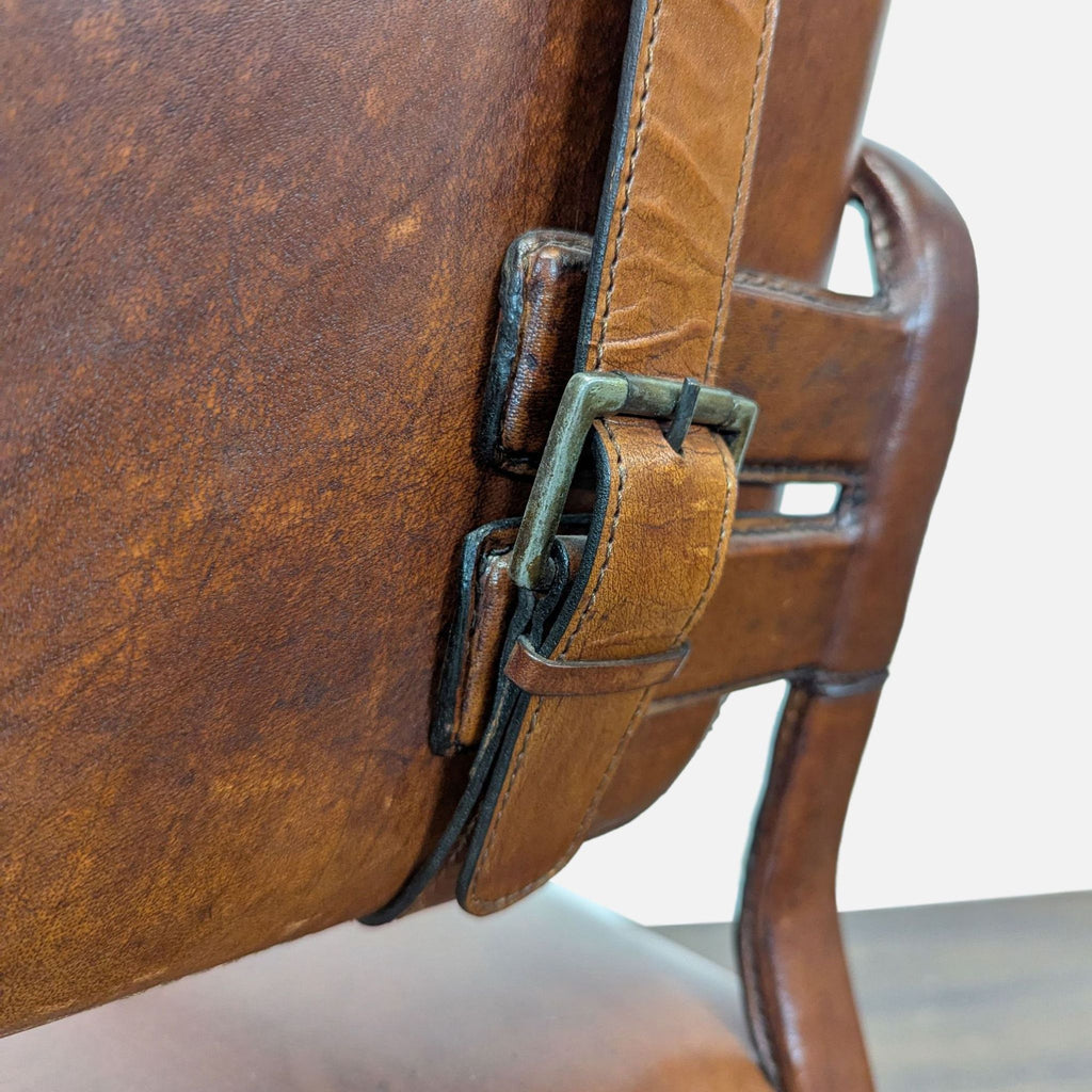 Brown Leather Buckle Lounge Chair with Curved Wooden Frame - Accepted Offer (1.07% discount)