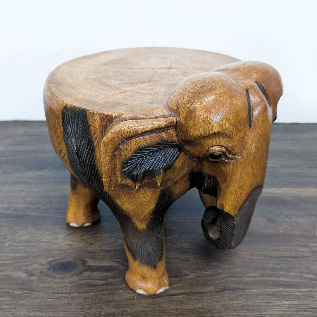 Hand Carved Wood Elephant Stool