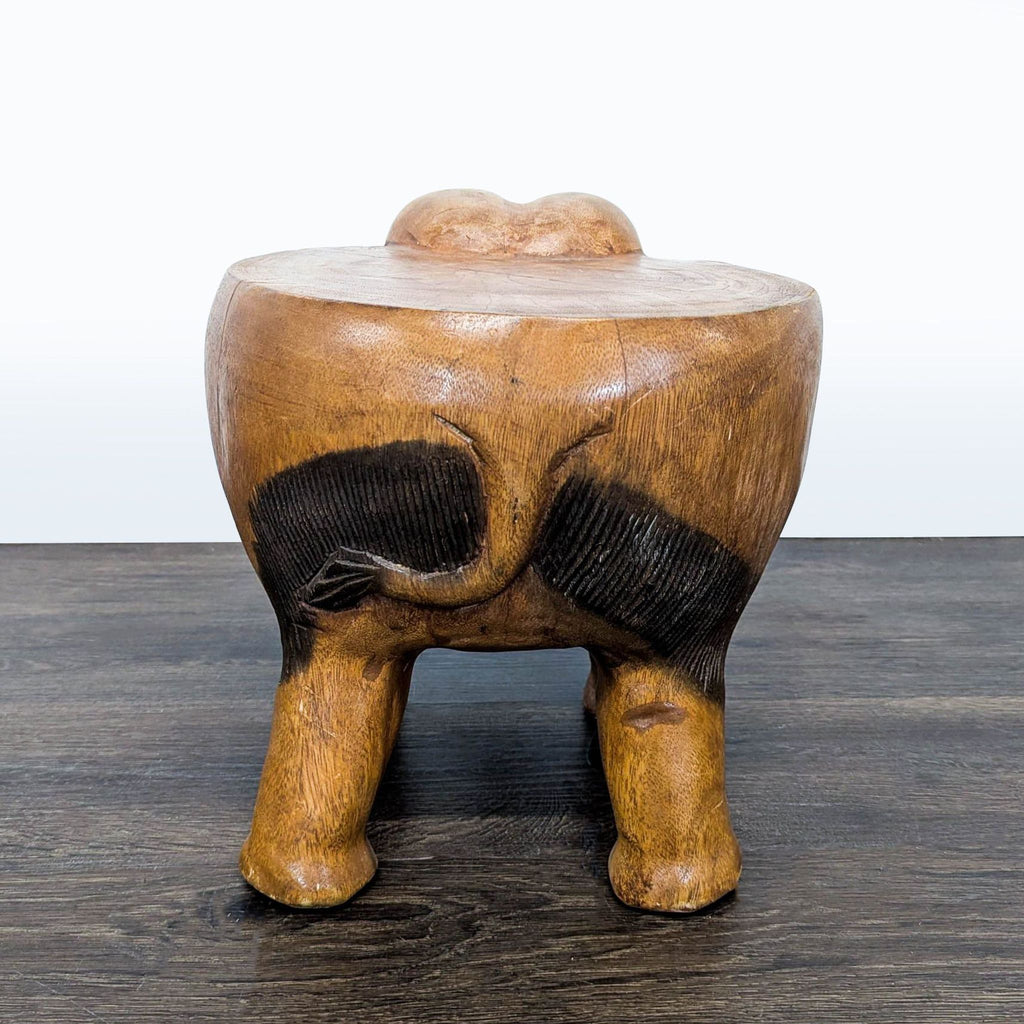 Hand Carved Wood Elephant Stool