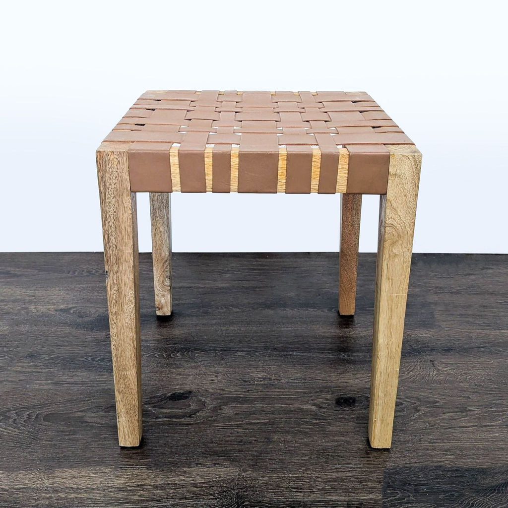 Woven Leather and Wood Stool - Accepted Offer (34.21% discount)
