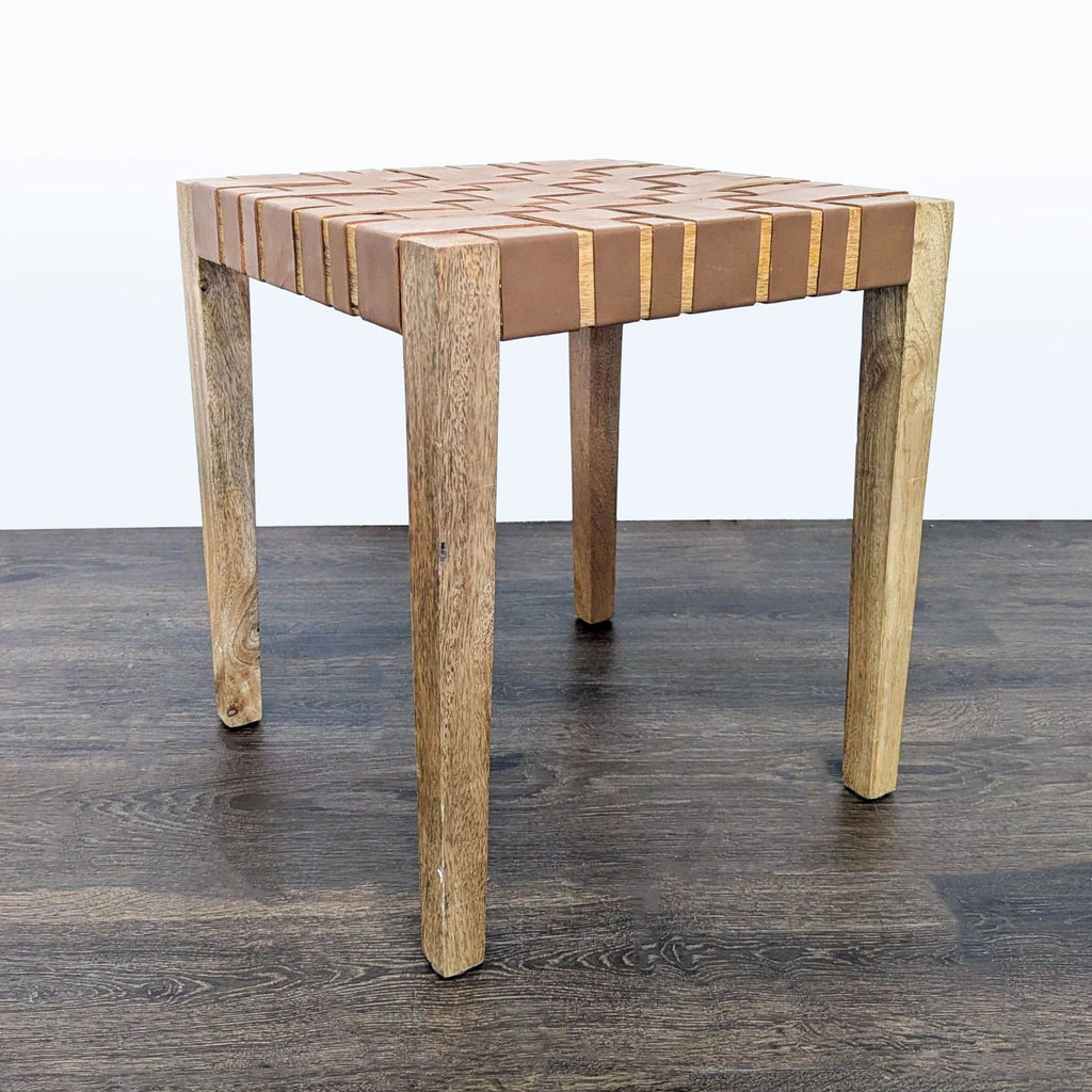 Woven Leather and Wood Stool - Accepted Offer (34.21% discount)
