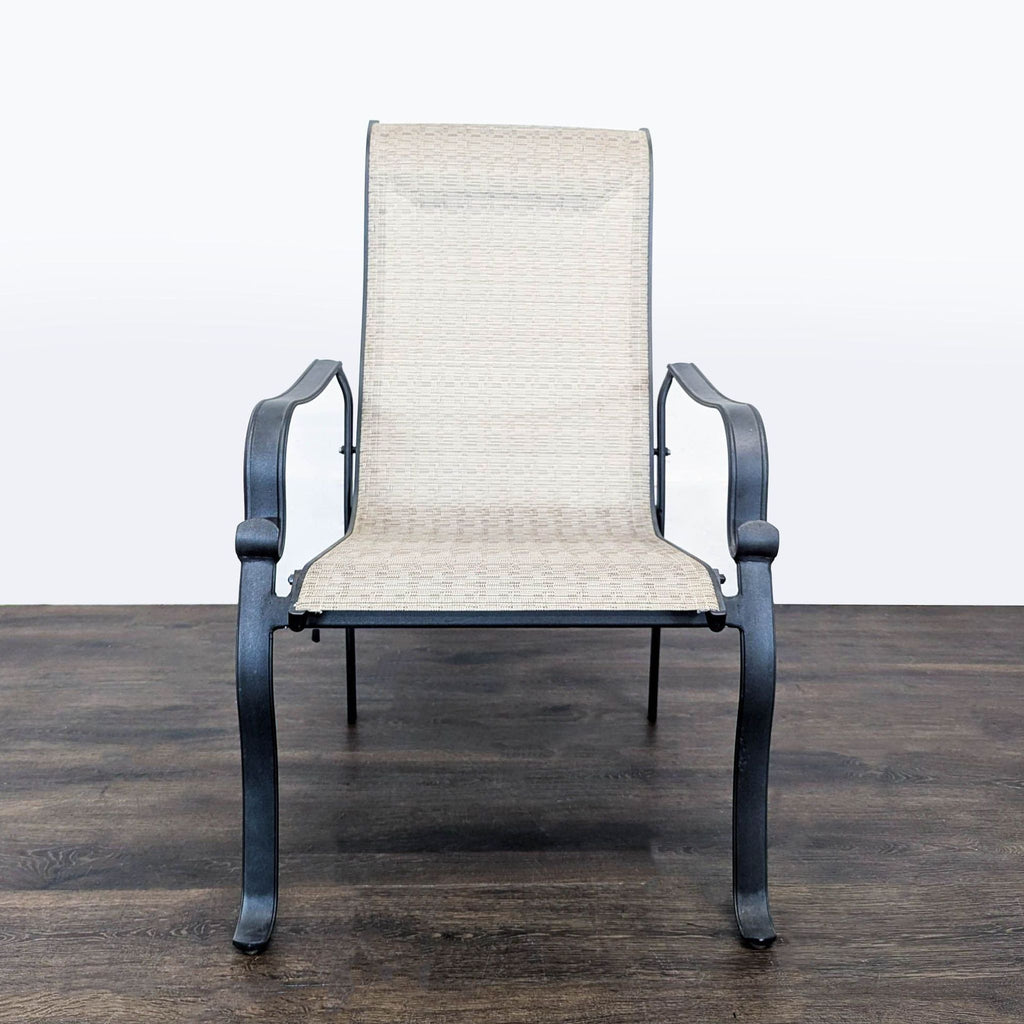 Set of two weather-resistant chairs featuring metal frames and comfortable mesh seating for balcony or patio lounges.