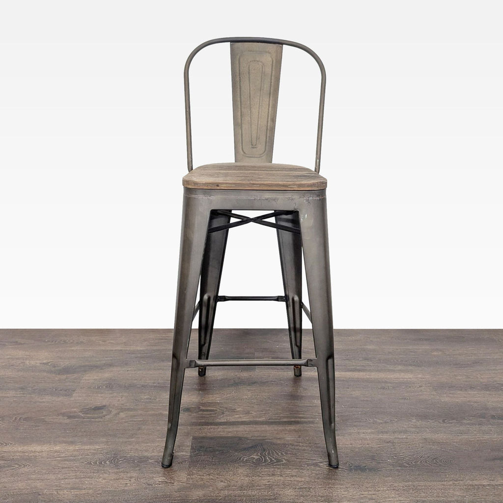 Pair of Metal Bar Stools with Wood Seats