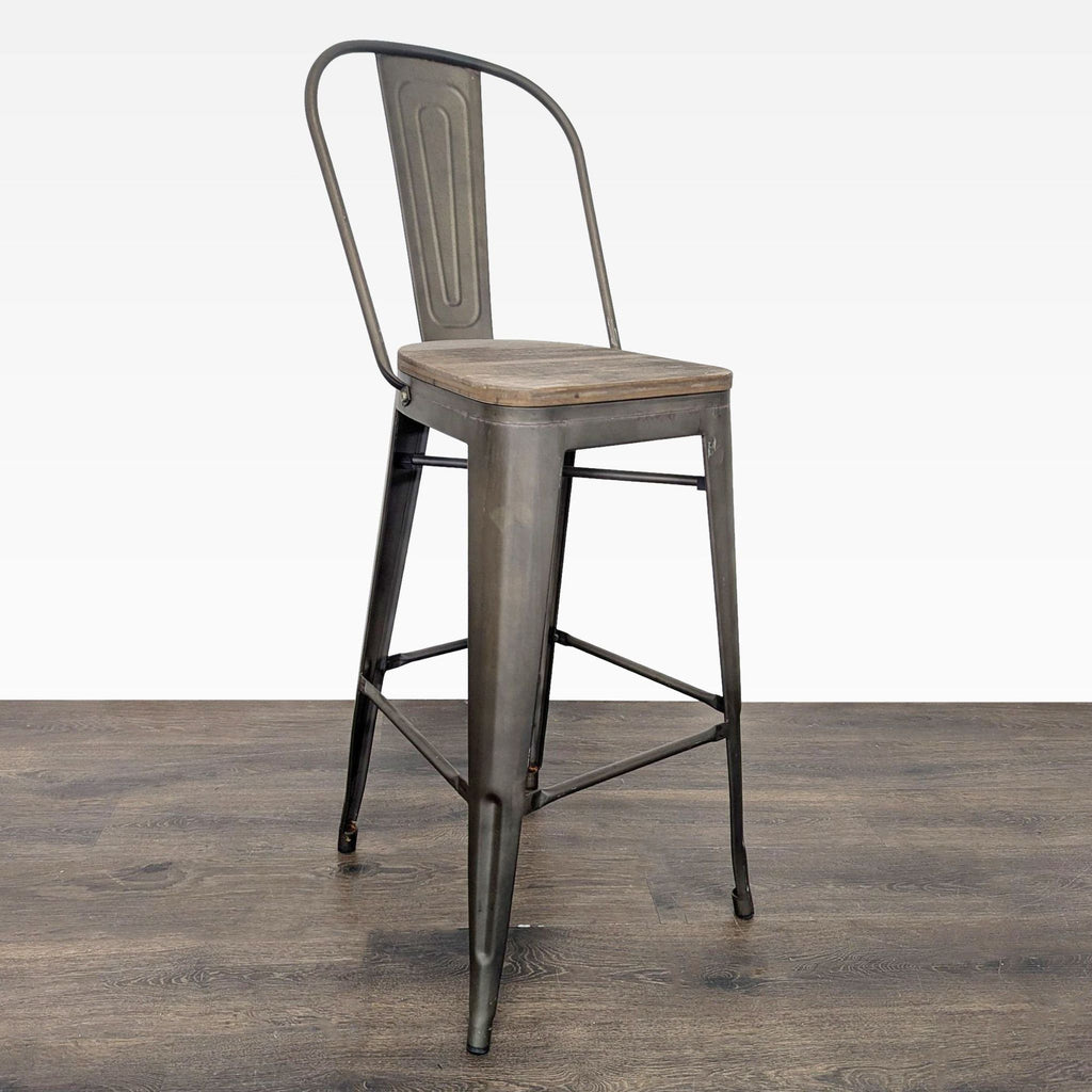 Pair of Metal Bar Stools with Wood Seats