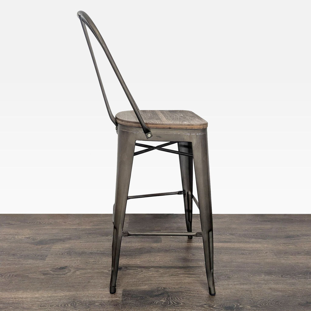 Pair of Metal Bar Stools with Wood Seats