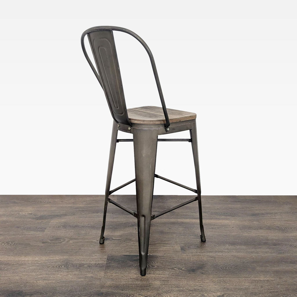 Pair of Metal Bar Stools with Wood Seats