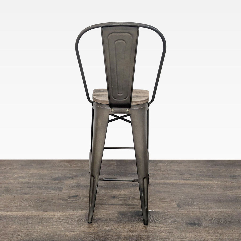 Pair of Metal Bar Stools with Wood Seats