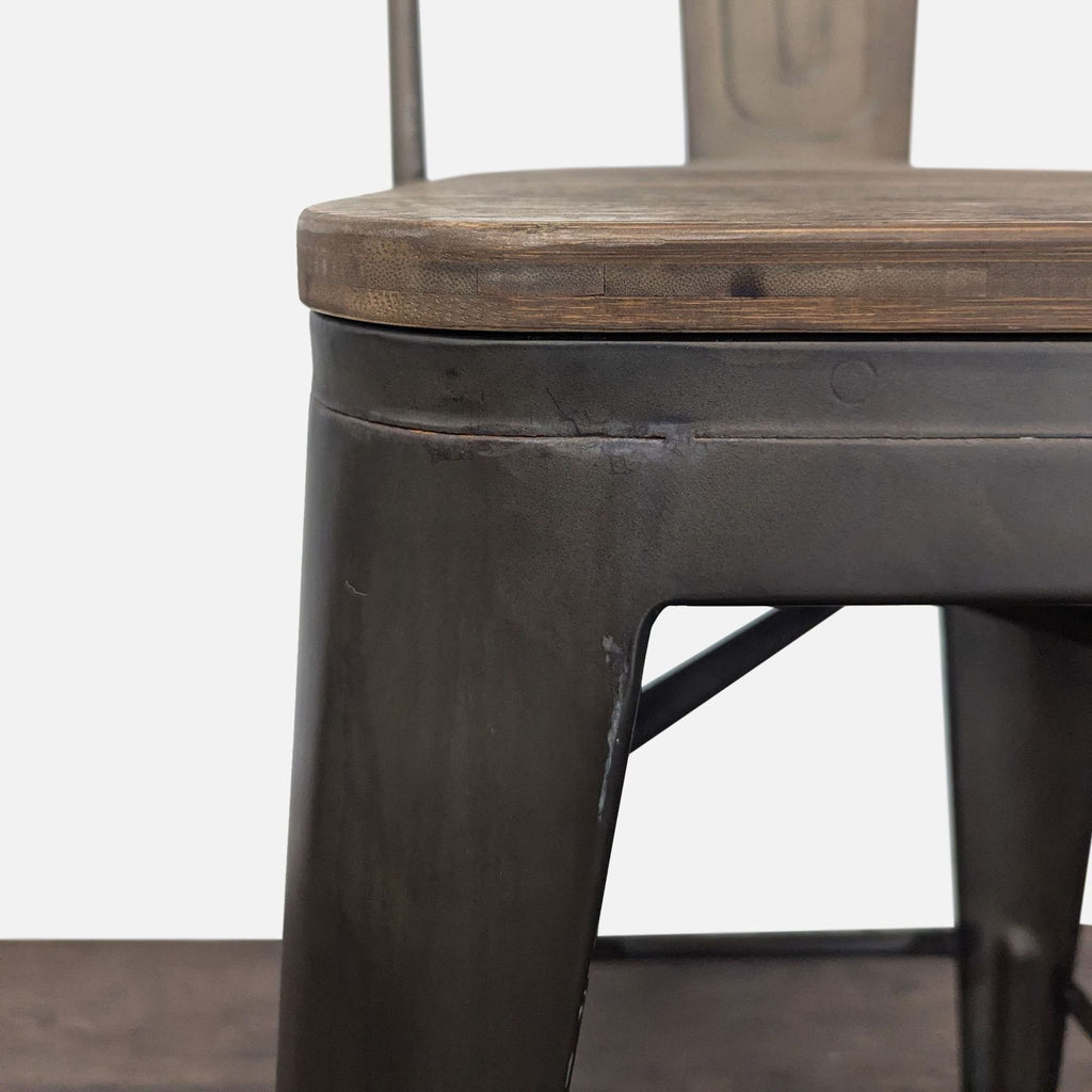 Pair of Metal Bar Stools with Wood Seats