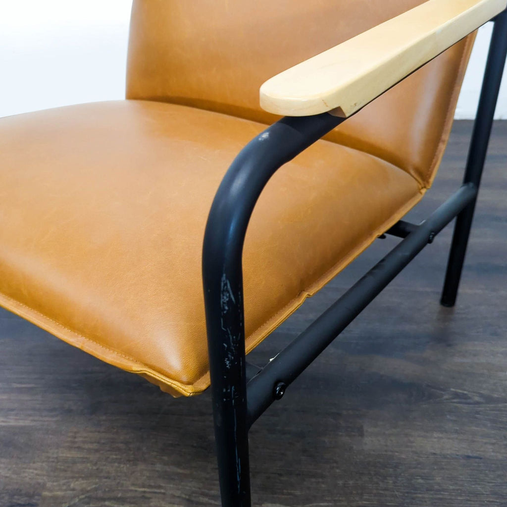 Modern Brown Faux Leather Lounge Chair with Black Metal Frame