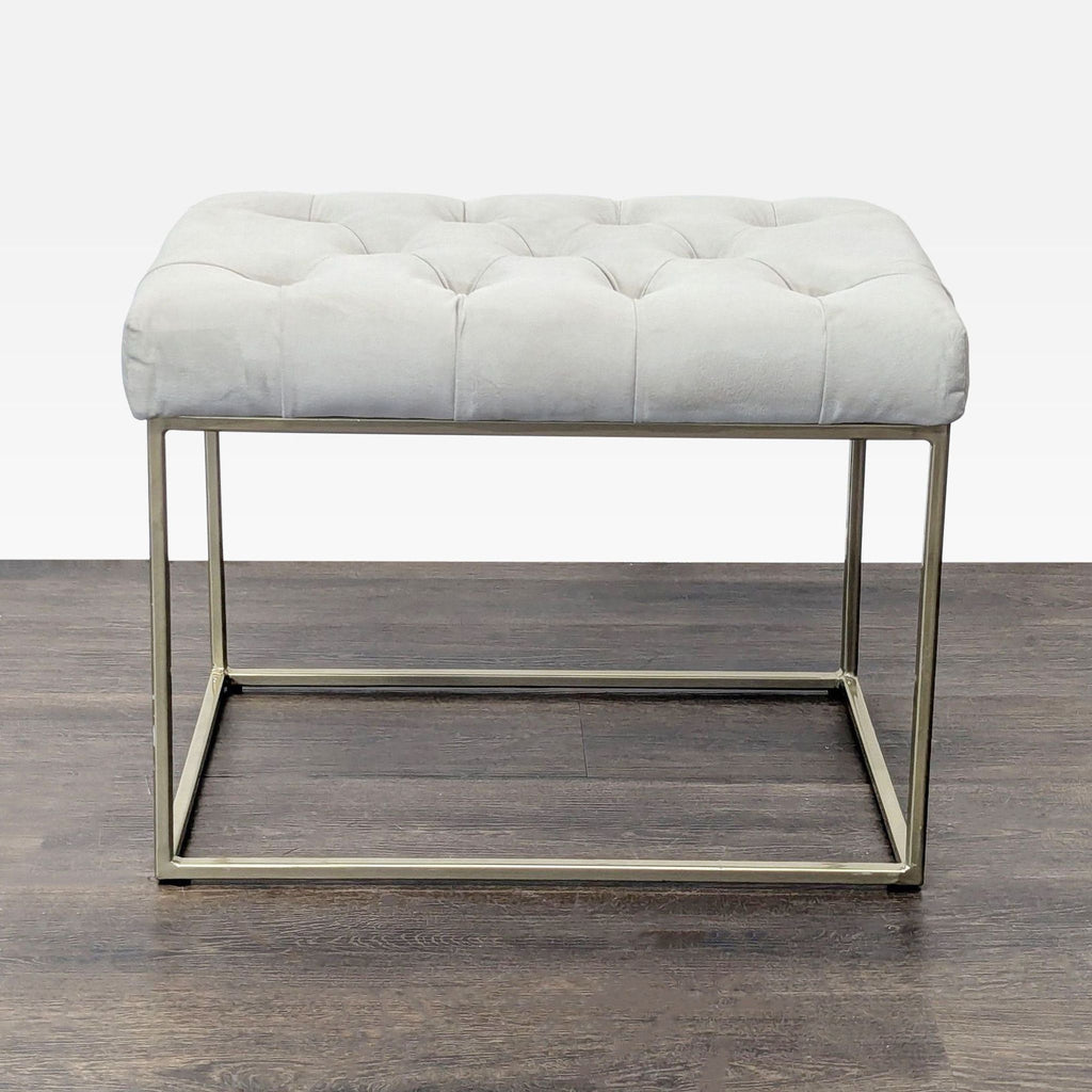 2. Rectangular tufted stool from Target featuring a plush grey top and minimalist gold metal frame.