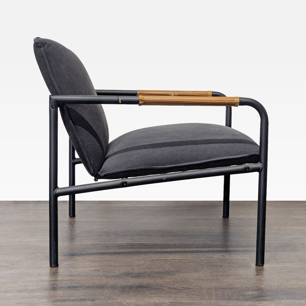 Sauder Boulevard Modern Black Lounge Chair with Metal Frame and Wood Accents