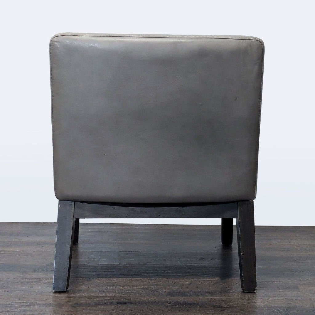 West Elm Modern Gray Leather Slipper Chair with Dark Wood Legs