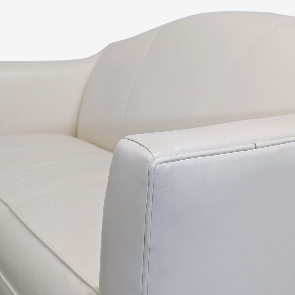 Ethan Allen Cream Leather Loveseat with Wood Legs