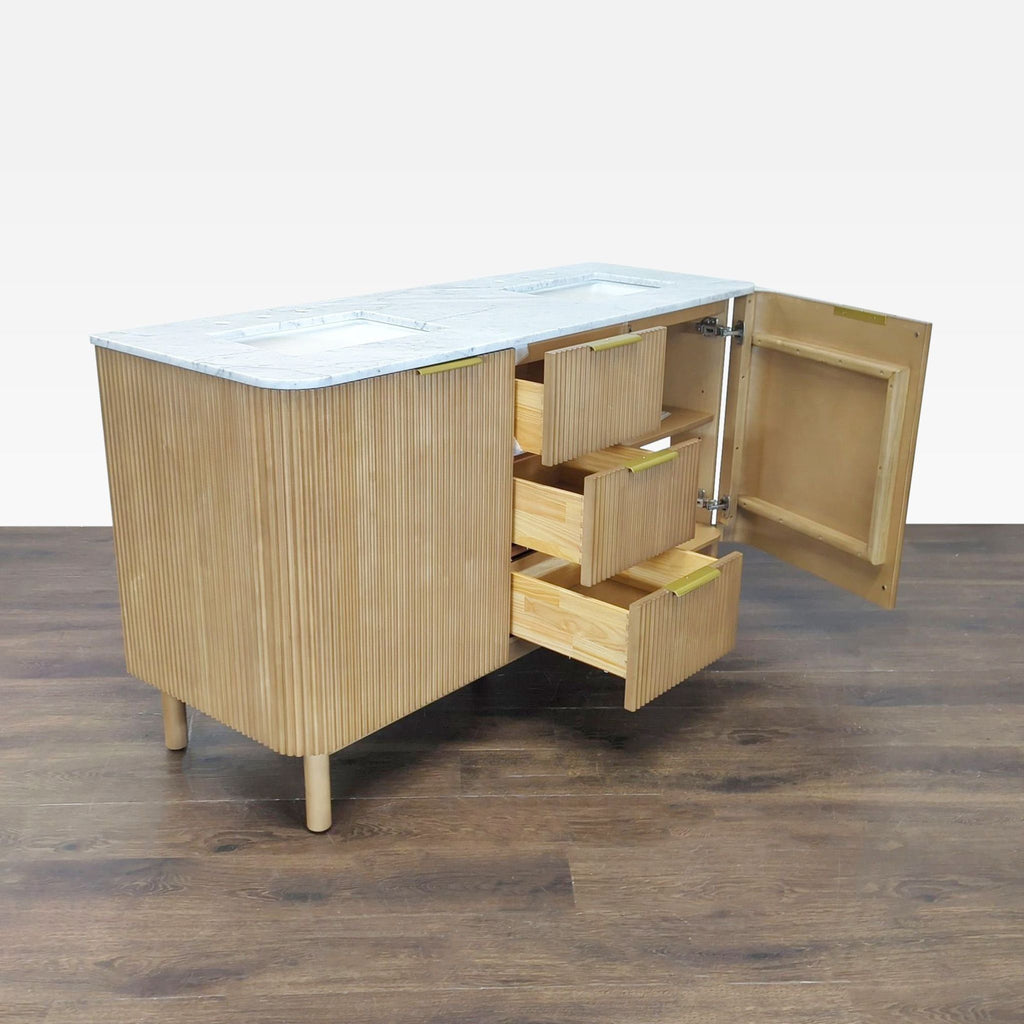 Highbury Furnishings Havana 60” Double Sink Vanity with Marble Top and Storage - Accepted Offer (25.00% discount)