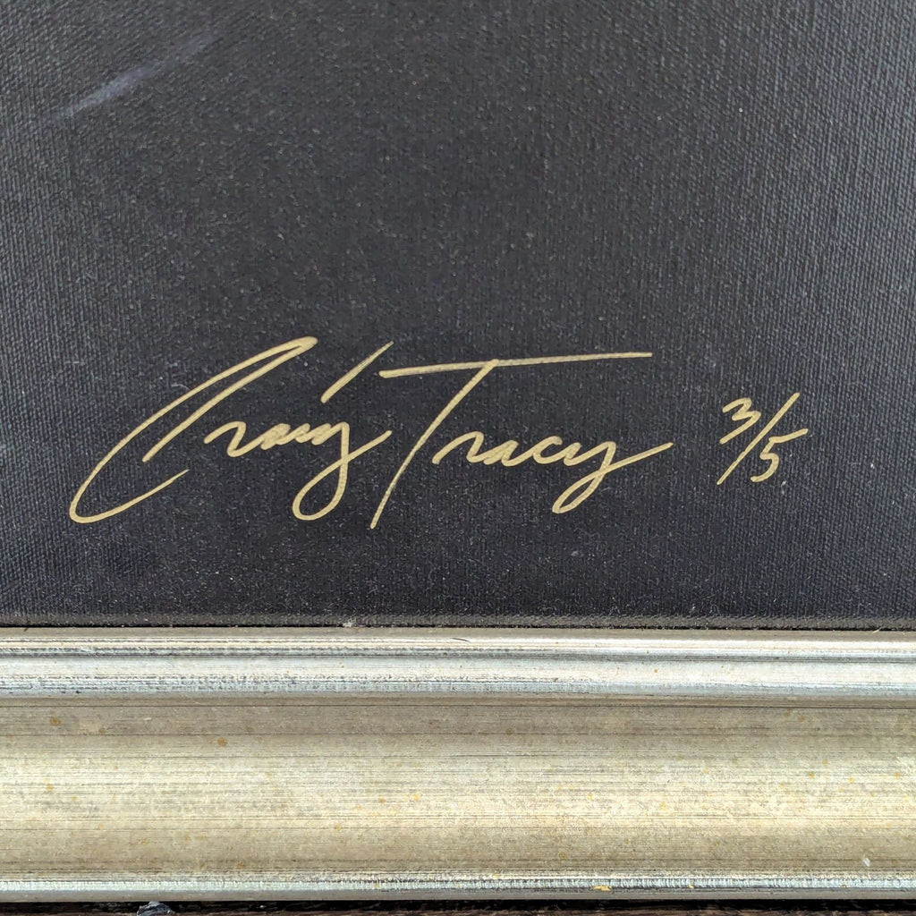 2. Close-up of Craig Tracy’s gold signature and edition marking "3/5" on the bottom corner of the print.