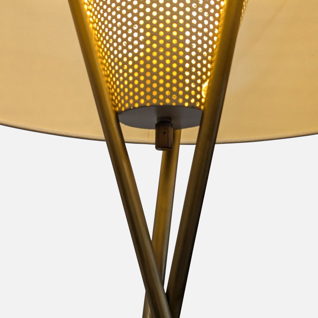 Modern Brass Tripod Floor Lamp with White Drum Shade