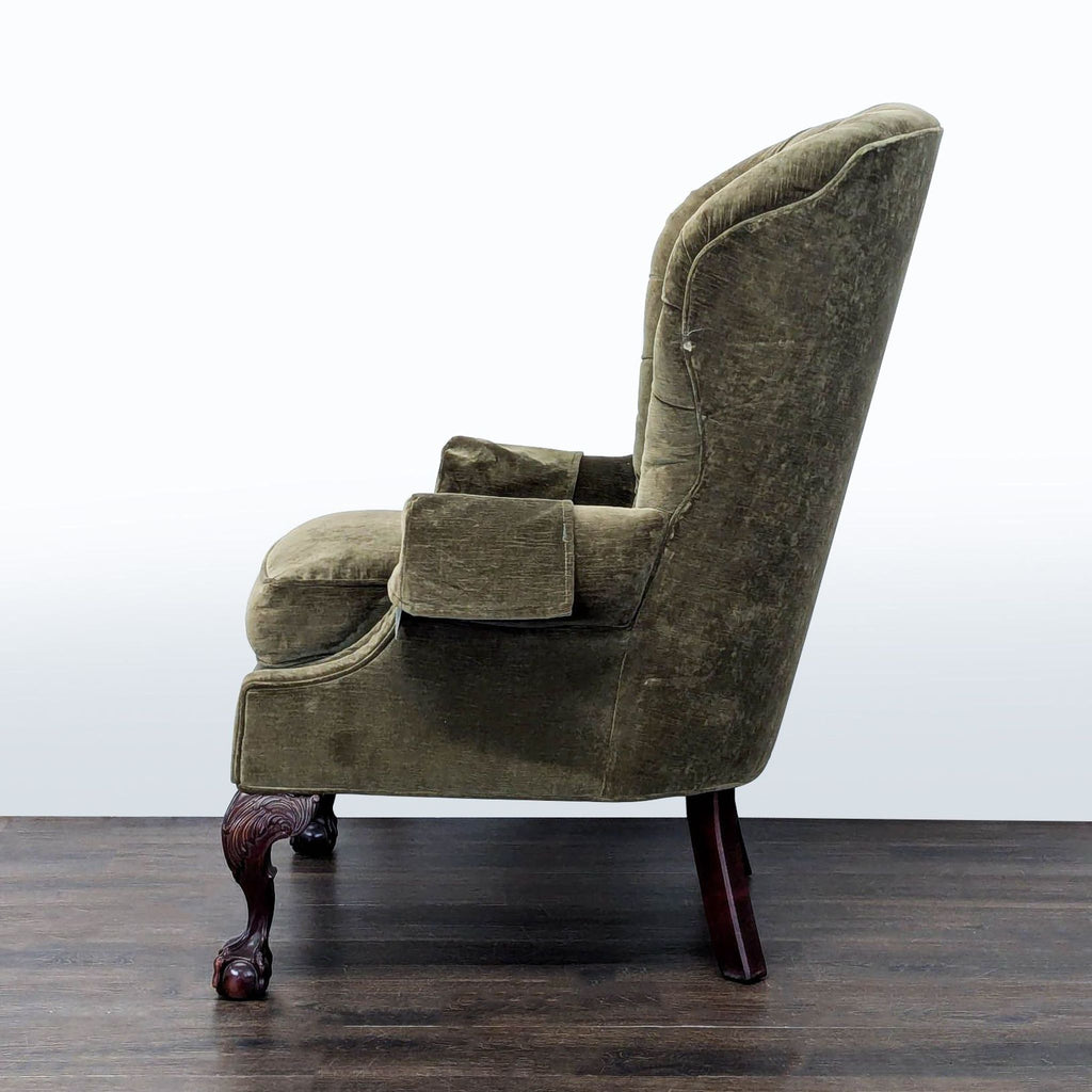 Thomasville Olive Green Tufted Lounge Chair with Carved Wooden Legs - Accepted Offer (9.84% discount)